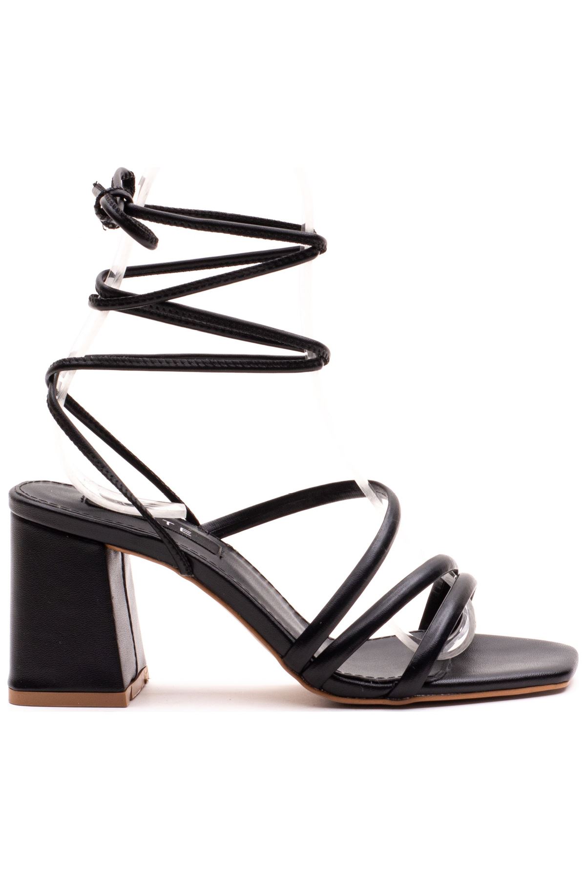 Kadın Bantlı Ve İpli Topuklu Ayakkabı Sandalet Carisa Gate Shoes-Siyah