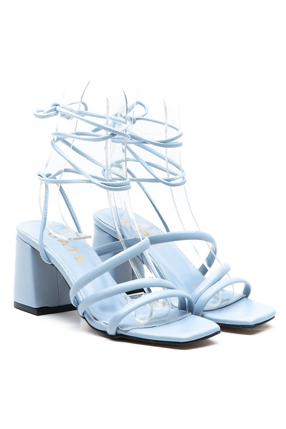 Kadın Bantlı Ve İpli Topuklu Ayakkabı Sandalet Carisa Gate Shoes-Açık Mavi