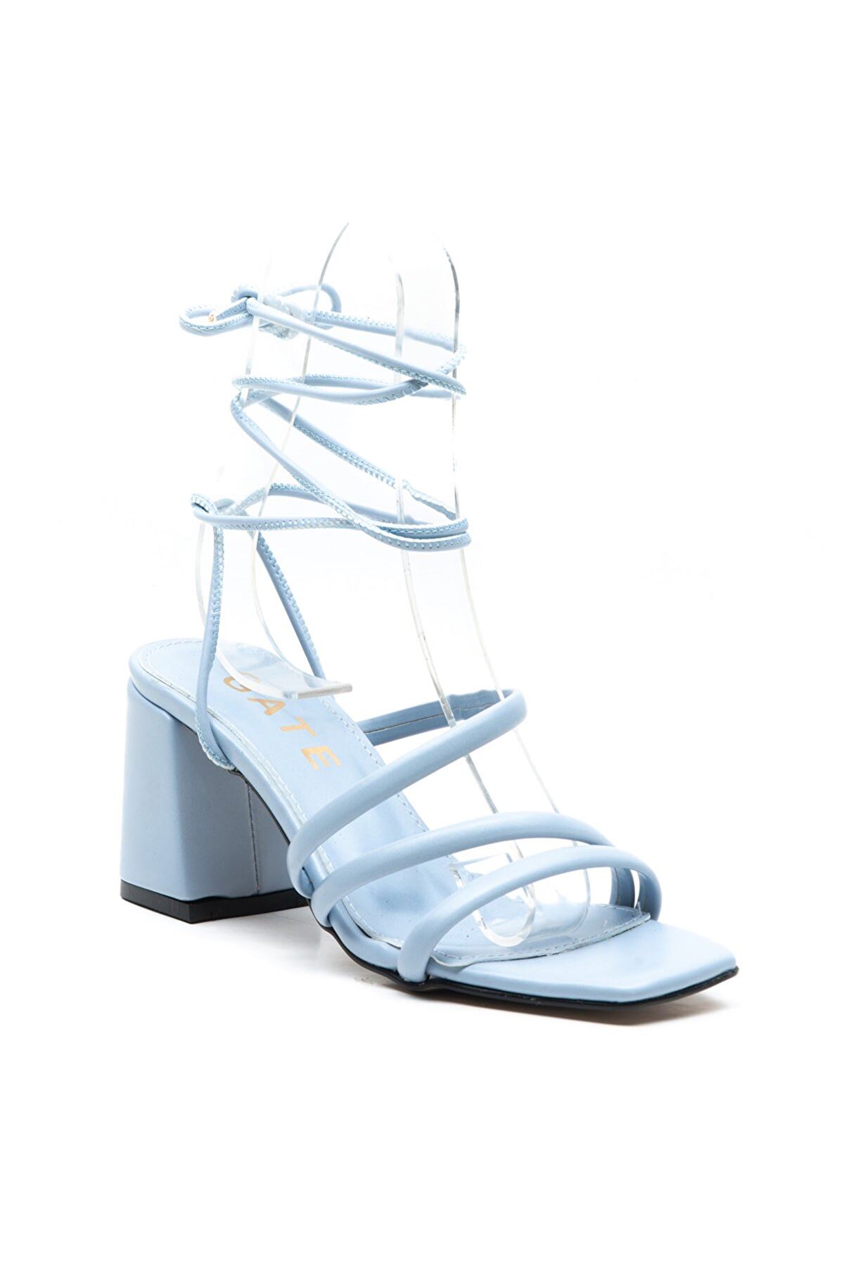 Kadın Bantlı Ve İpli Topuklu Ayakkabı Sandalet Carisa Gate Shoes-Açık Mavi