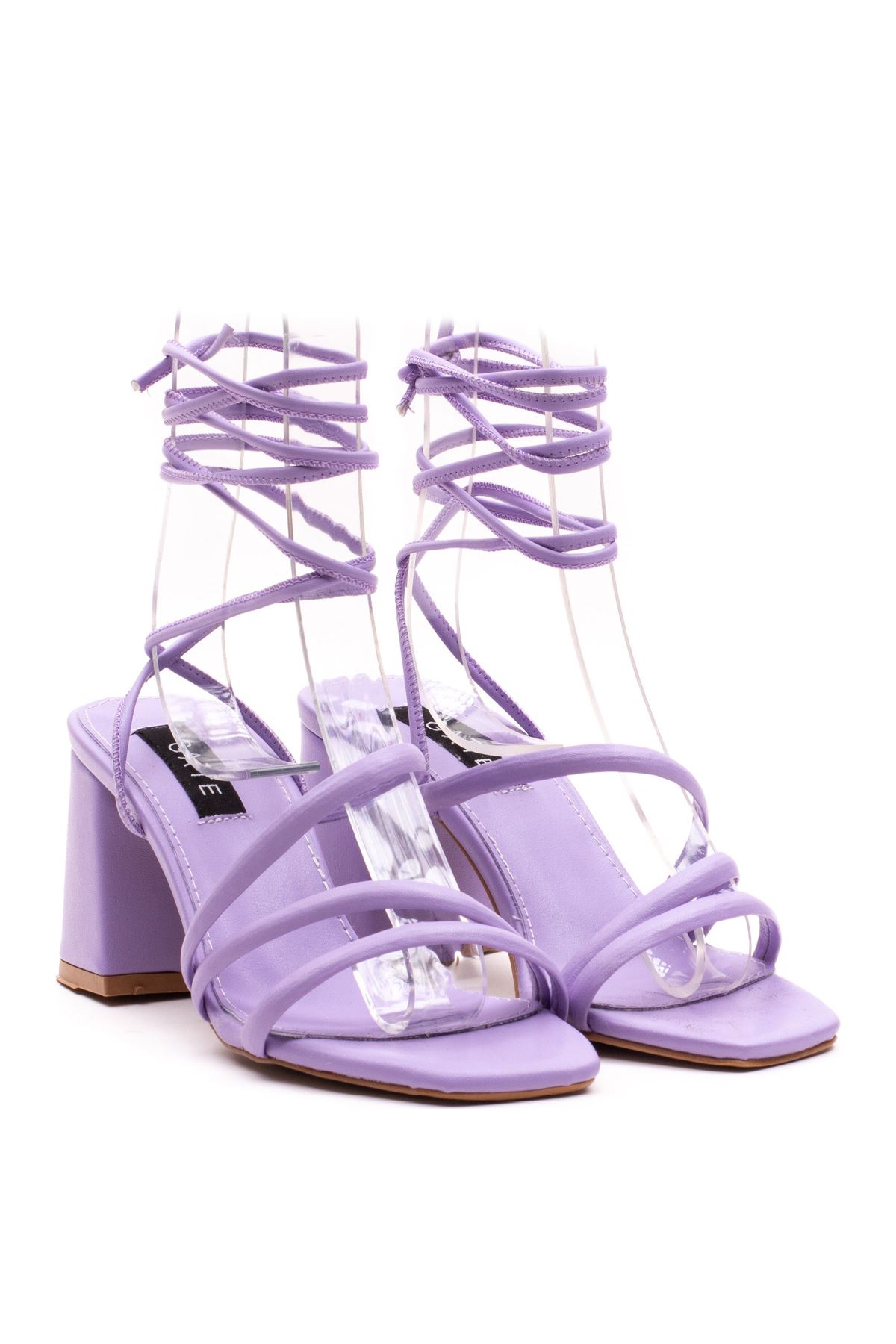 Kadın Bantlı Ve İpli Topuklu Ayakkabı Sandalet Carisa Gate Shoes-Lila