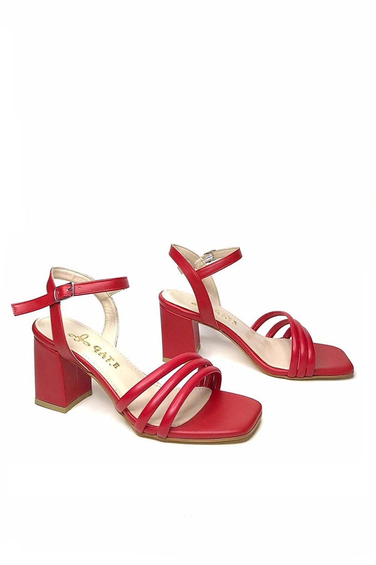 Kadın Bantlı Topuklu Ayakkabı Sandalet Luis Gate Shoes-Kırmızı