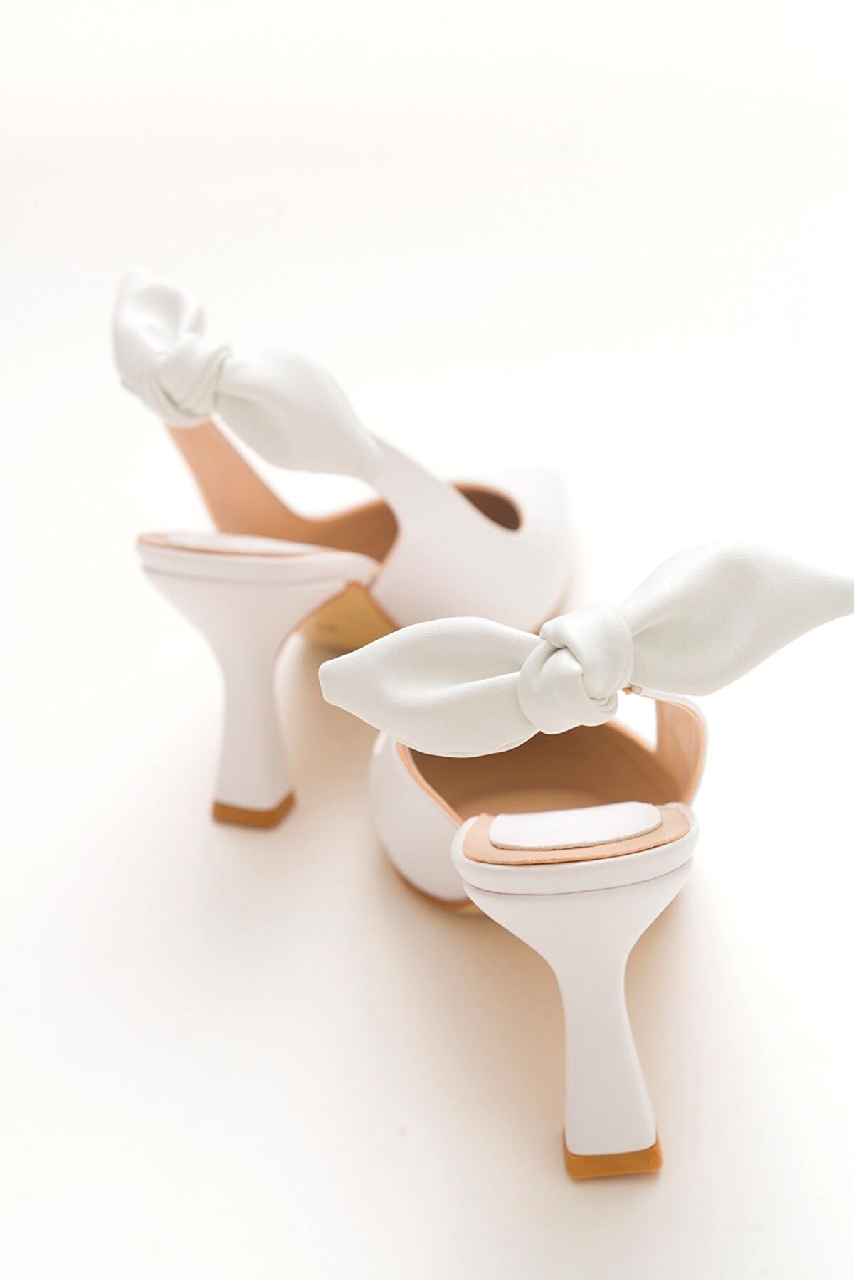 Kadın Klasik Topuklu Fiyonklu Ayakkabı Gina Gate Shoes-Beyaz