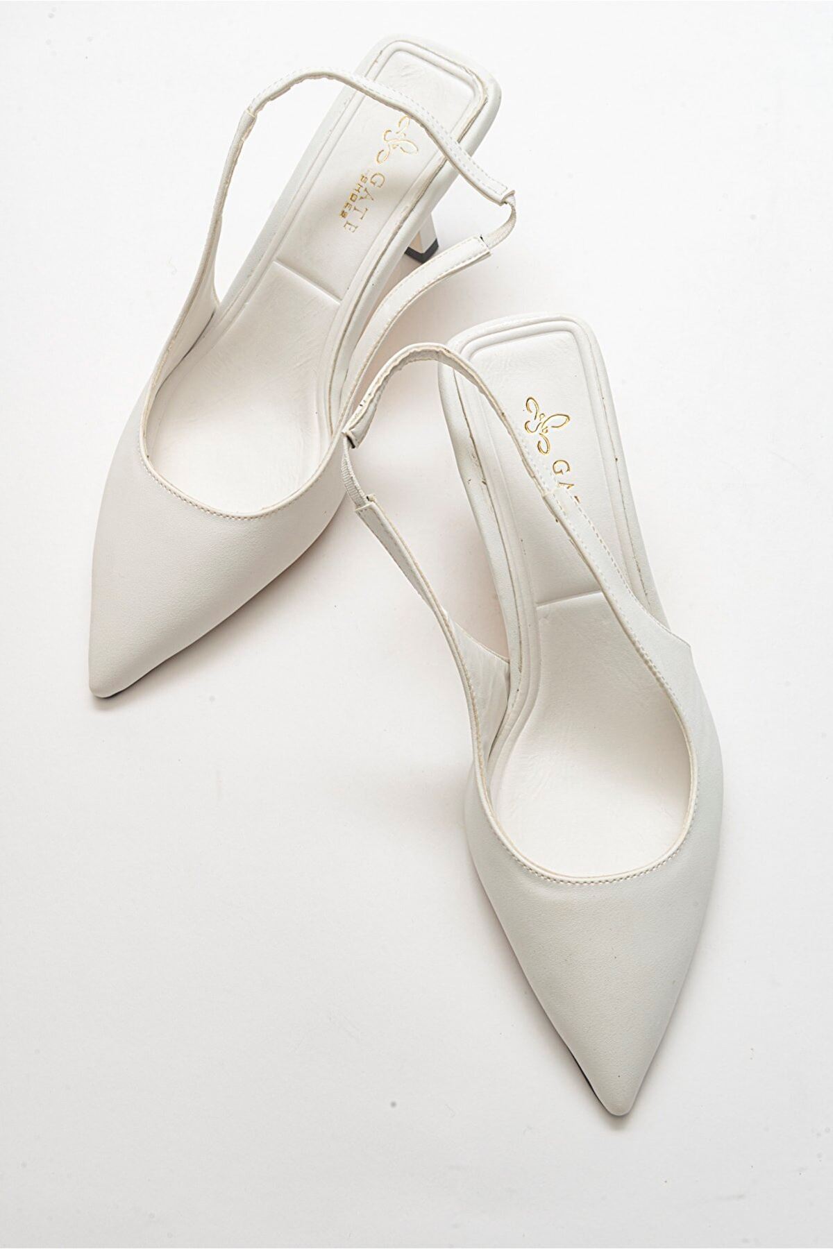 Nina Bilektan Bağlamalı Klasik Topuklu Kadın Günlük Sandalet Ayakkabı Gate Shoes-Beyaz