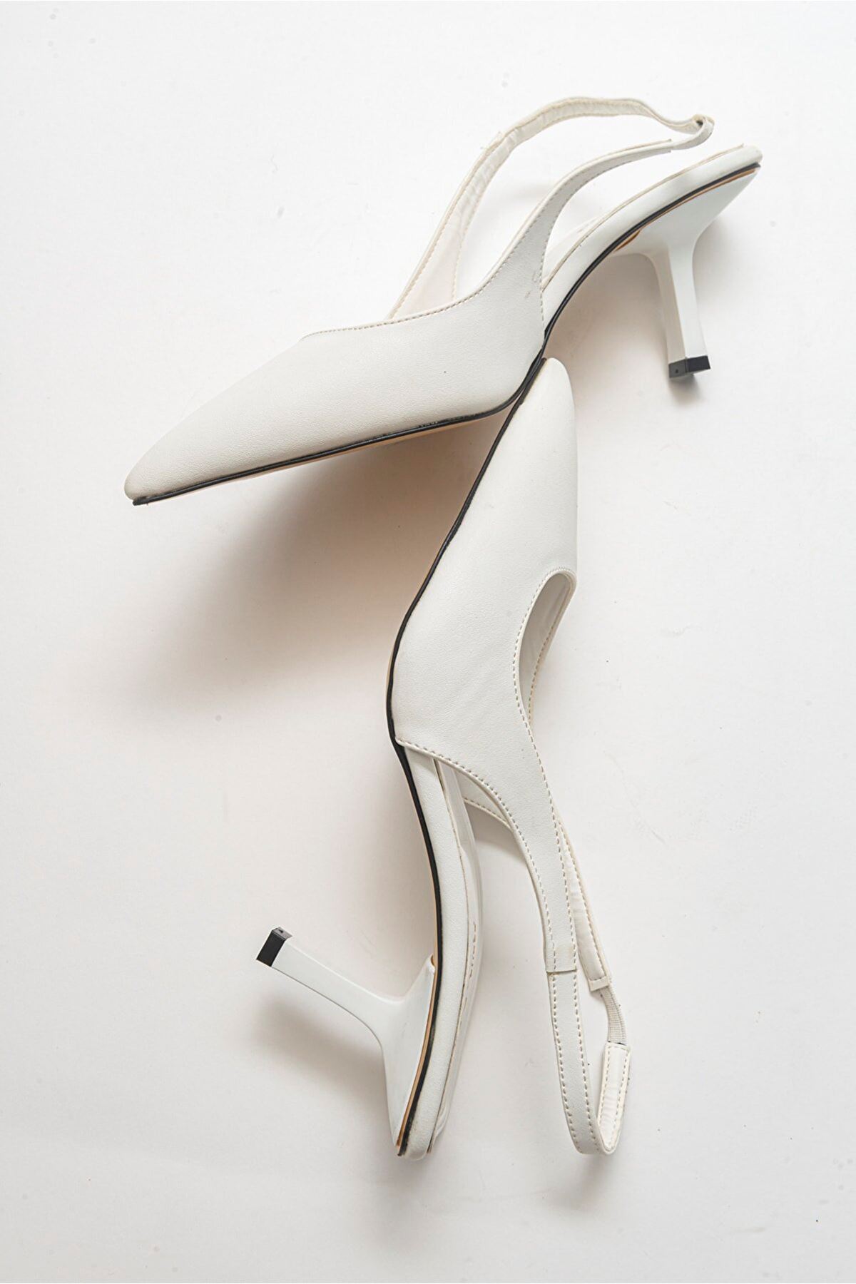 Nina Bilektan Bağlamalı Klasik Topuklu Kadın Günlük Sandalet Ayakkabı Gate Shoes-Beyaz