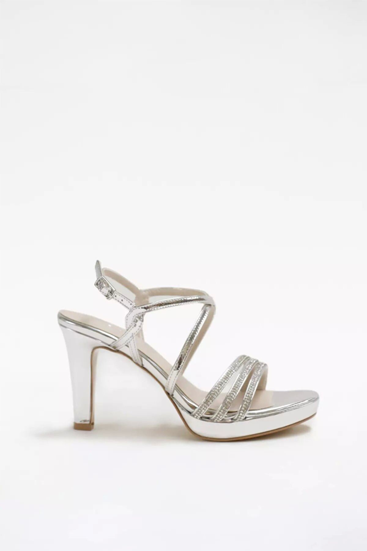 Kadın Taşlı Abiye Ayakkabı Sandalet Emma Gate Shoes-Gümüş