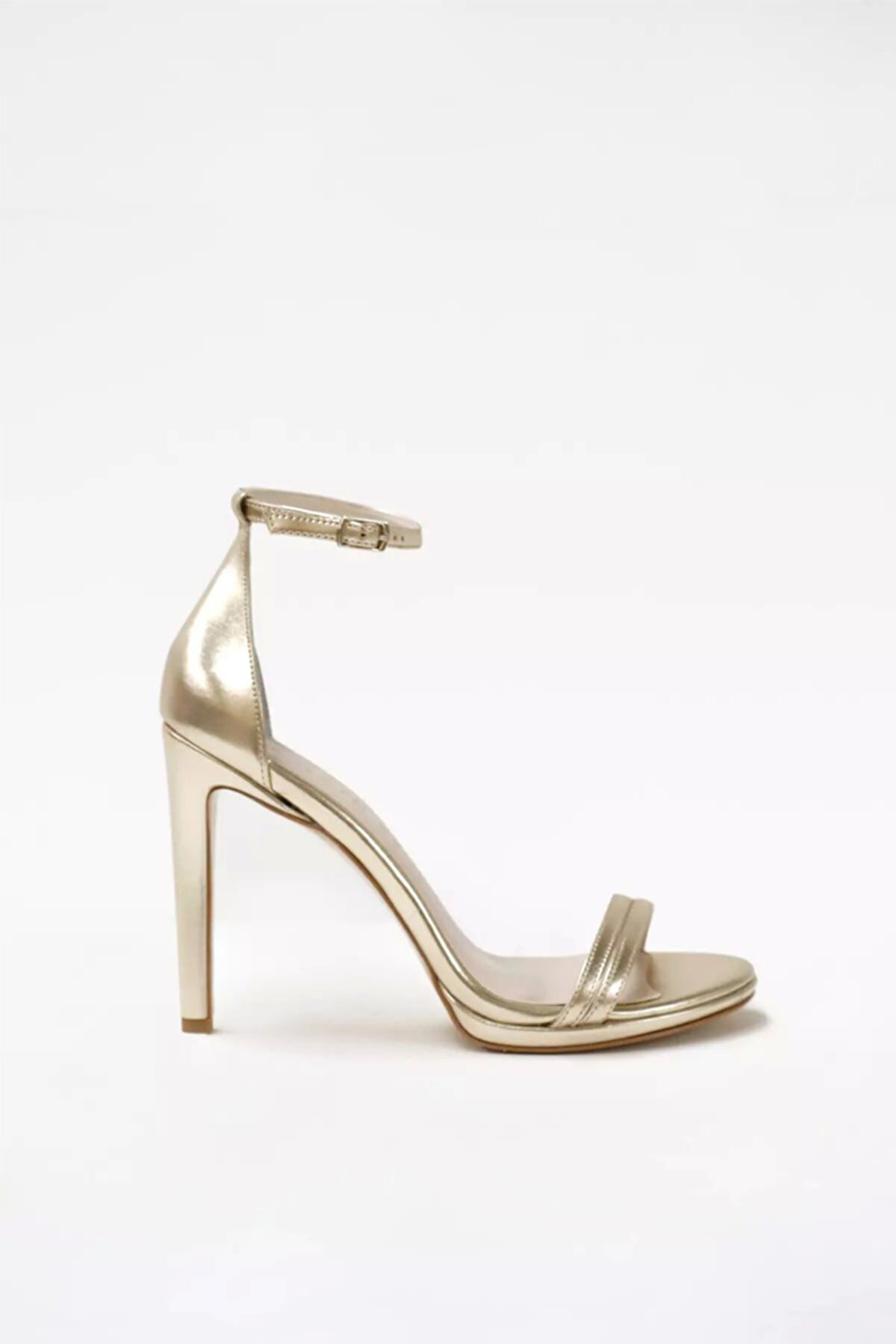 Kadın Abiye KlasikTopuklu Ayakkabı Sandalet Milena Gate Shoes-Altın