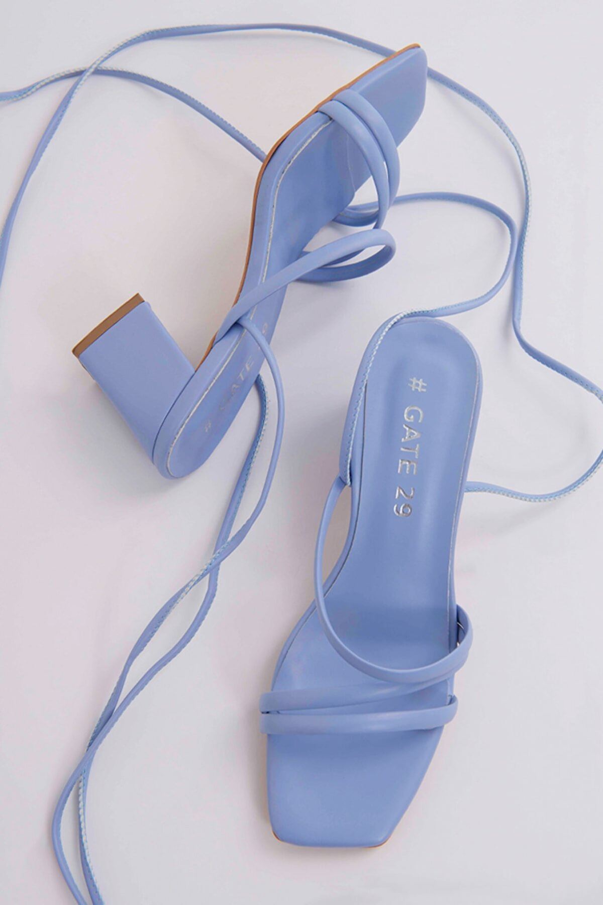 Kadın Bantlı Ve İpli Topuklu Ayakkabı Sandalet Carisa7 Gate Shoes-Mavi