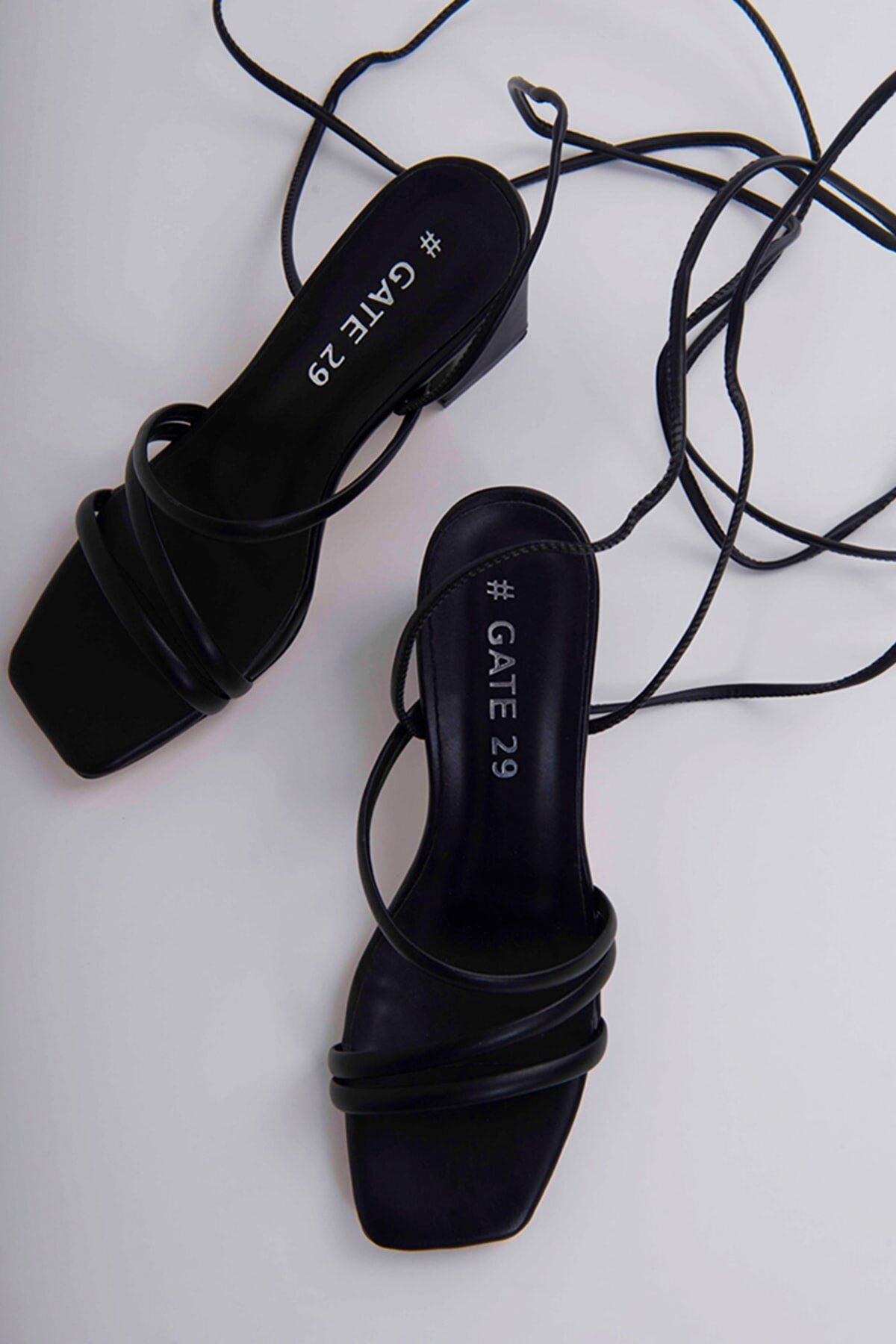 Kadın Bantlı Ve İpli Topuklu Ayakkabı Sandalet Angola Gate Shoes-Siyah