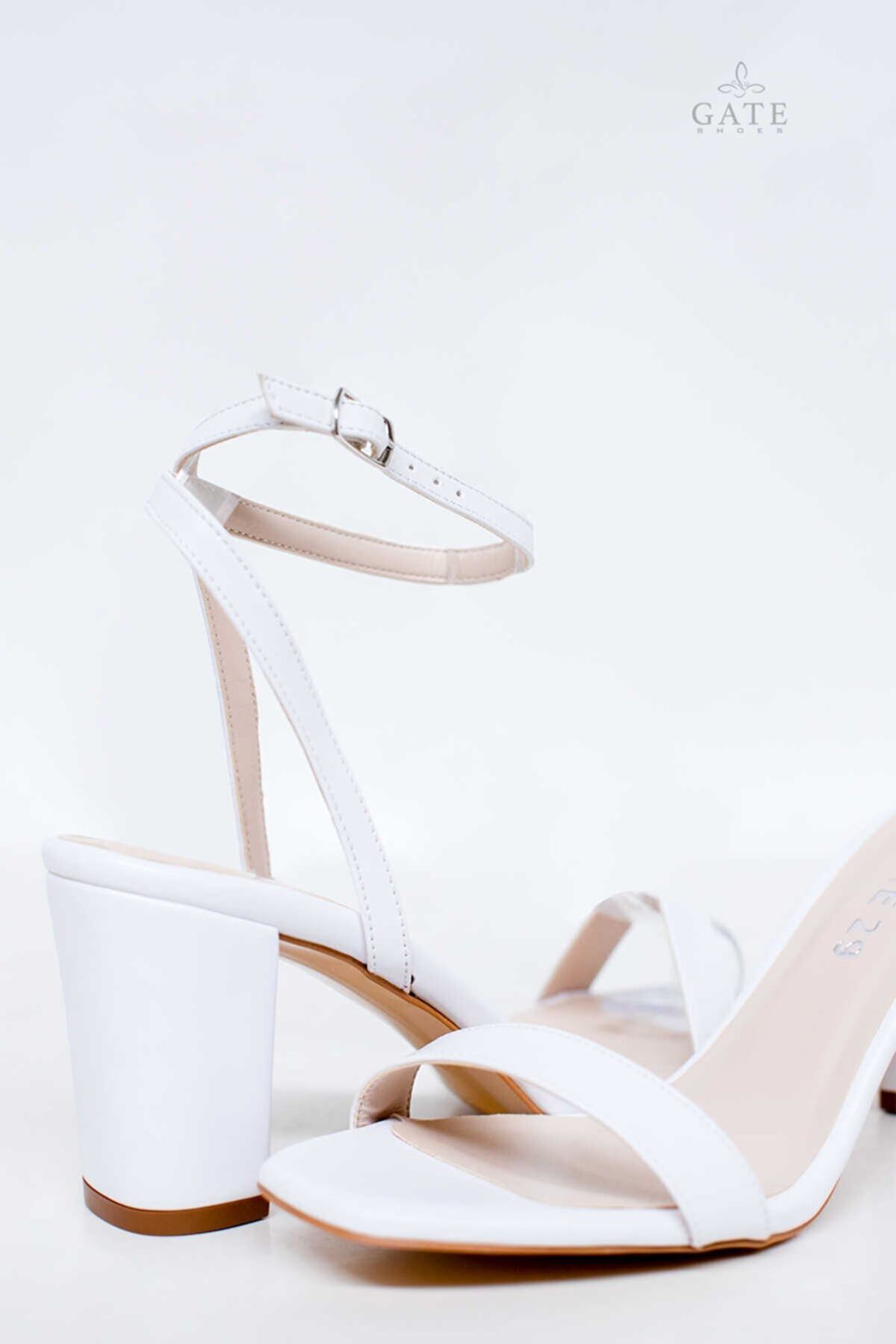 Kadın Tek Bantlı Topuklu Ayakkabı Sandalet Lara Gate Shoes-Beyaz