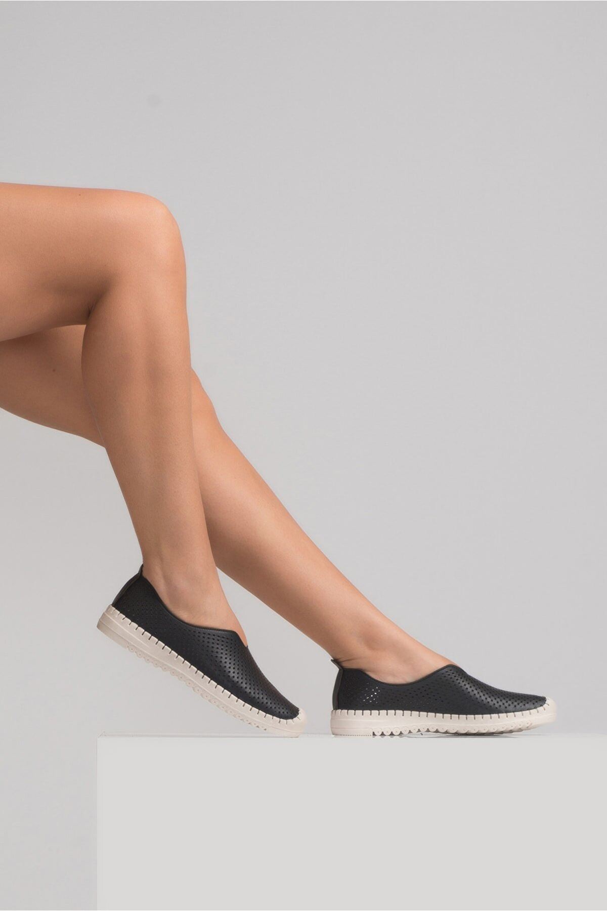 Hakiki Deri Kadın Deri Ayakkabı Pier Wave -Siyah