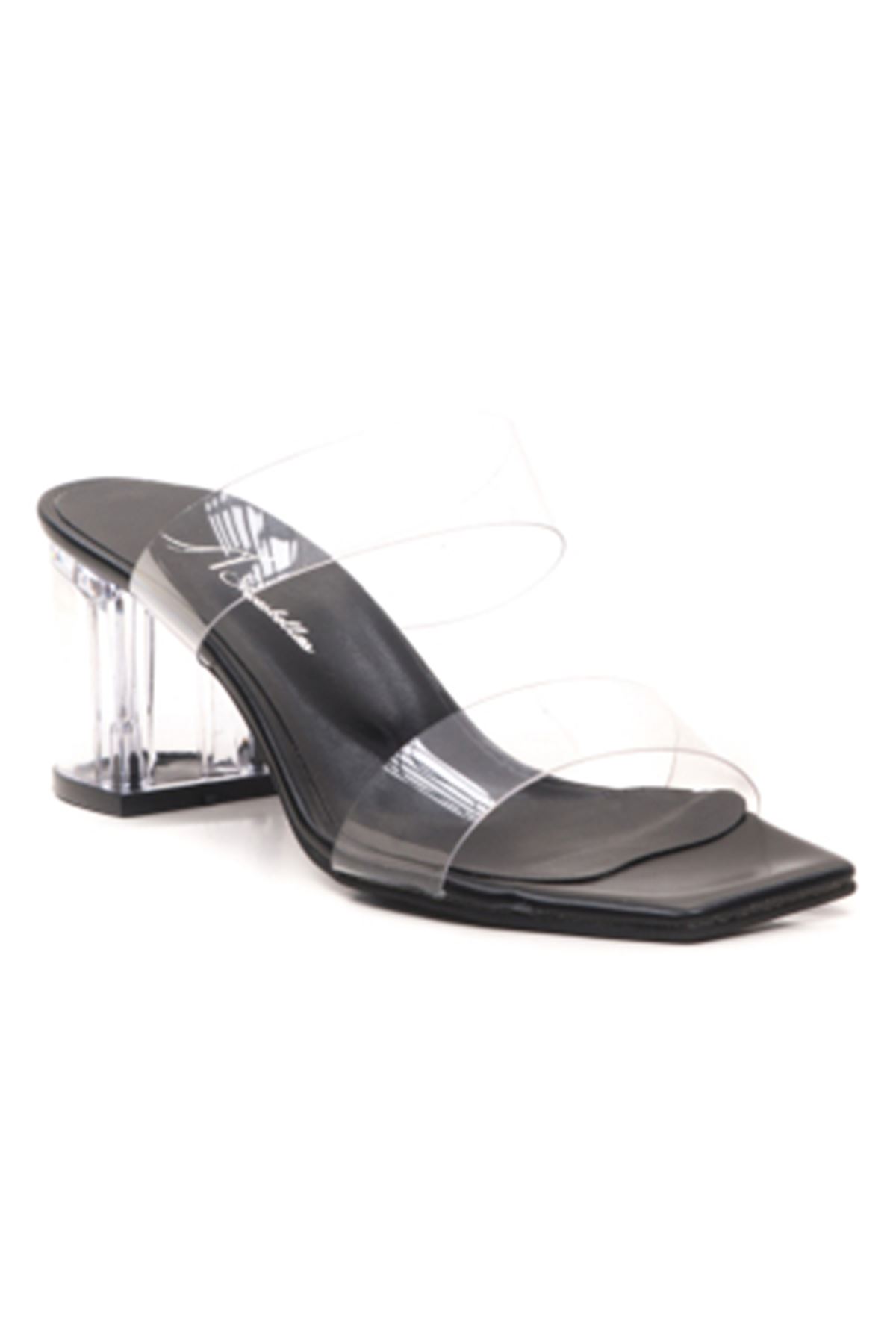 Kadın Şeffaf Bantlı Ve Şeffaf Topuklu Terlik Vespa Gate Shoes-Siyah