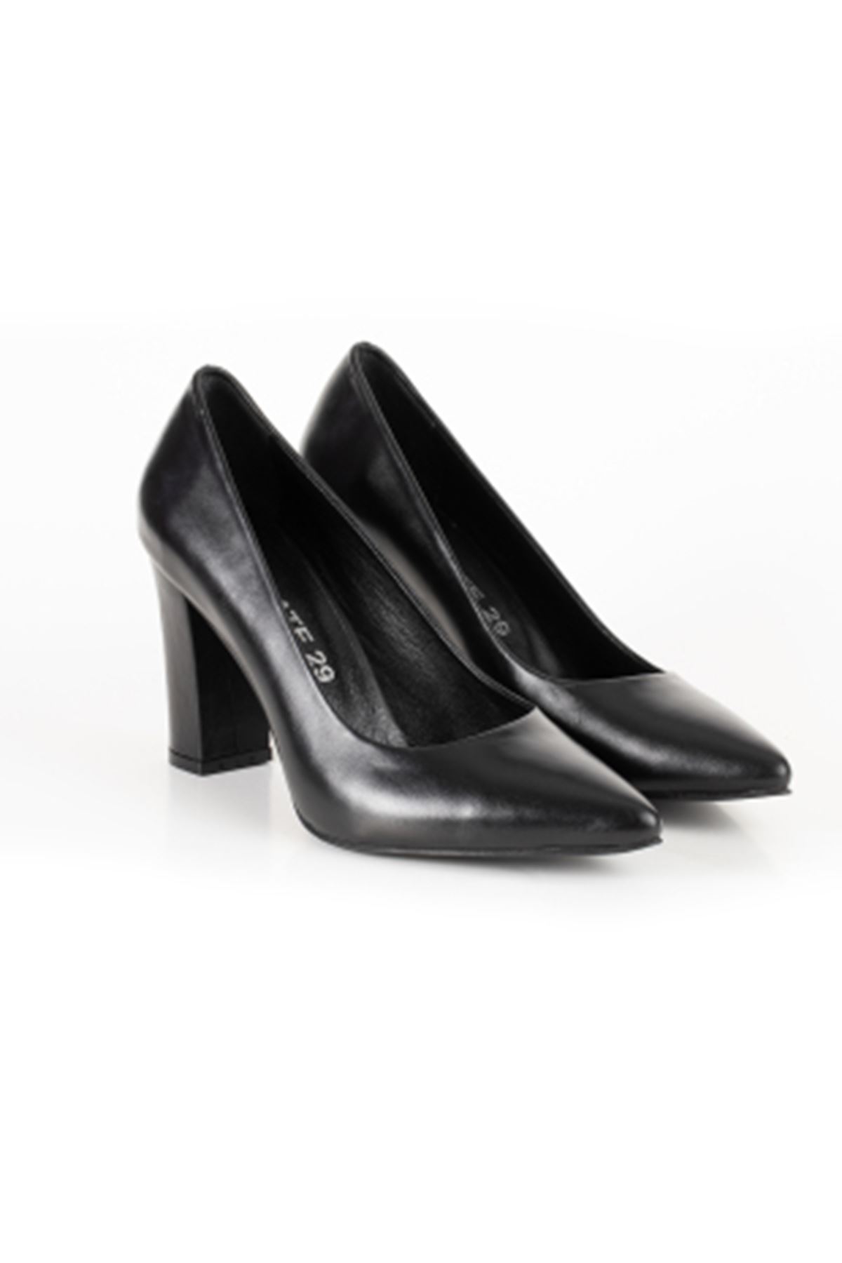 Hakiki Deri Kadın Deri Topuklu Ayakkabı 1786 Gate Shoes -Siyah
