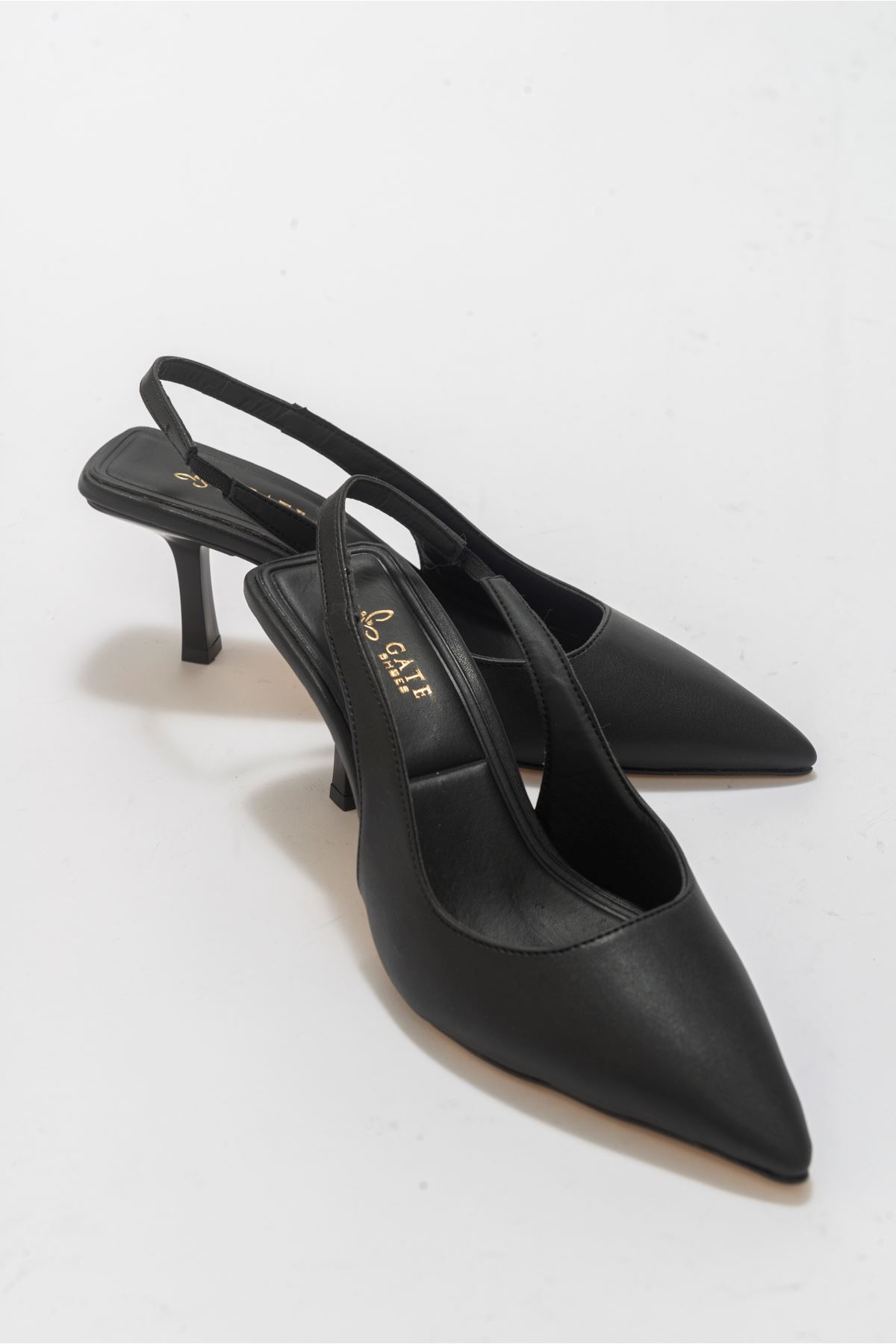 Nina Bilektan Bağlamalı Klasik Topuklu Kadın Günlük Sandalet Ayakkabı Gate Shoes-Siyah