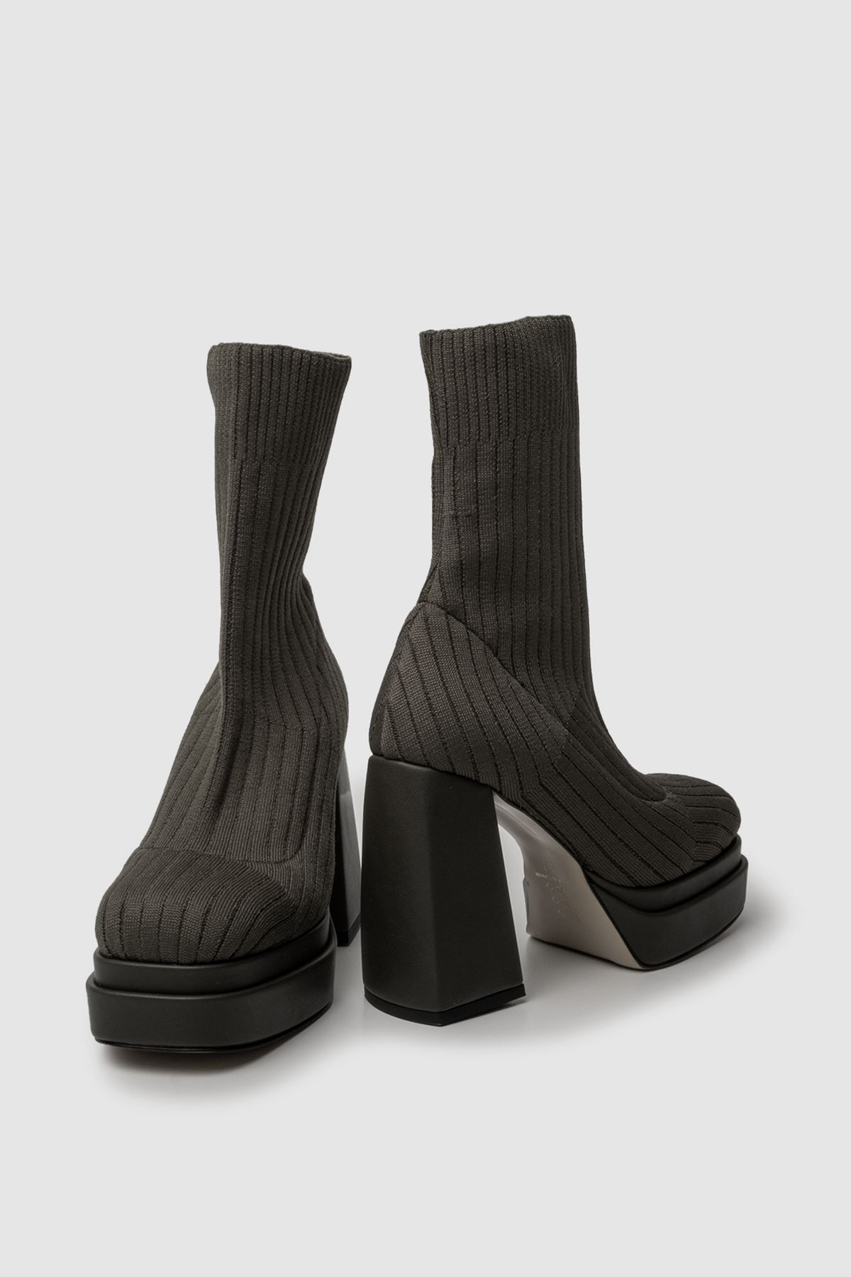 Camilla Platform Topuk Triko Kadın Bot & Boatie Ayakkabı Gate Shoes-Siyah