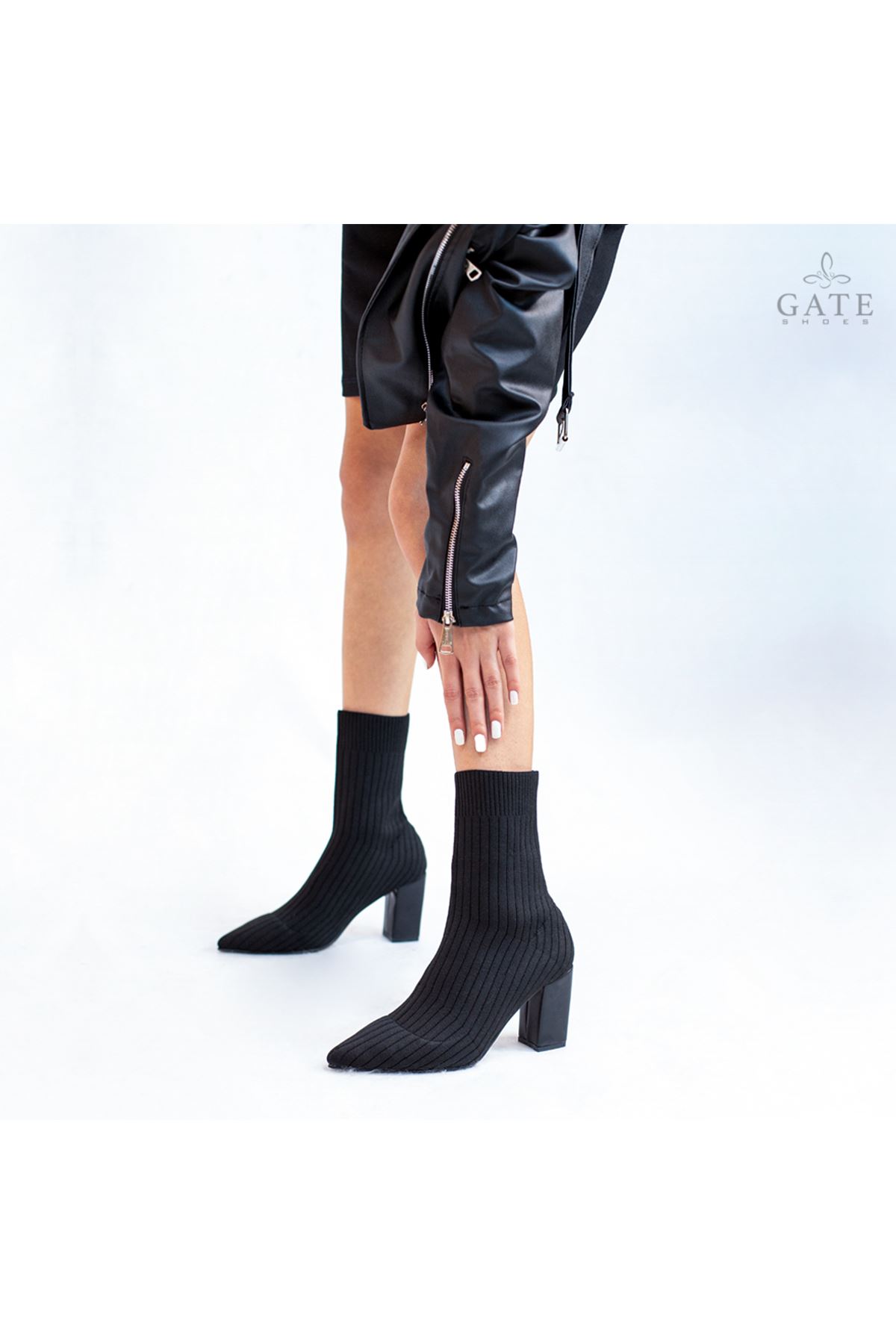Alexa Kadın Triko Topuklu Bot & Bootie Gate Shoes-Siyah