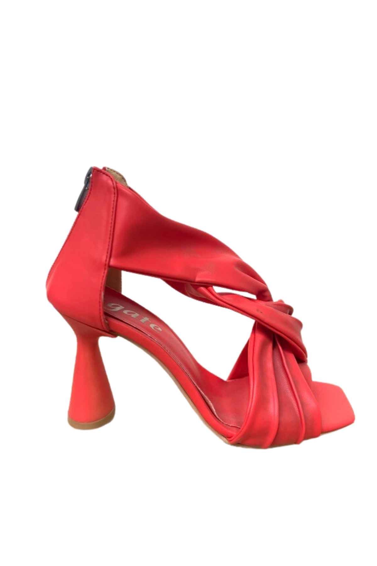 Kadın Arkadan Fermuarlı Topuklu Ayakkabı ZEN438  Gate Shoes-Kırmızı