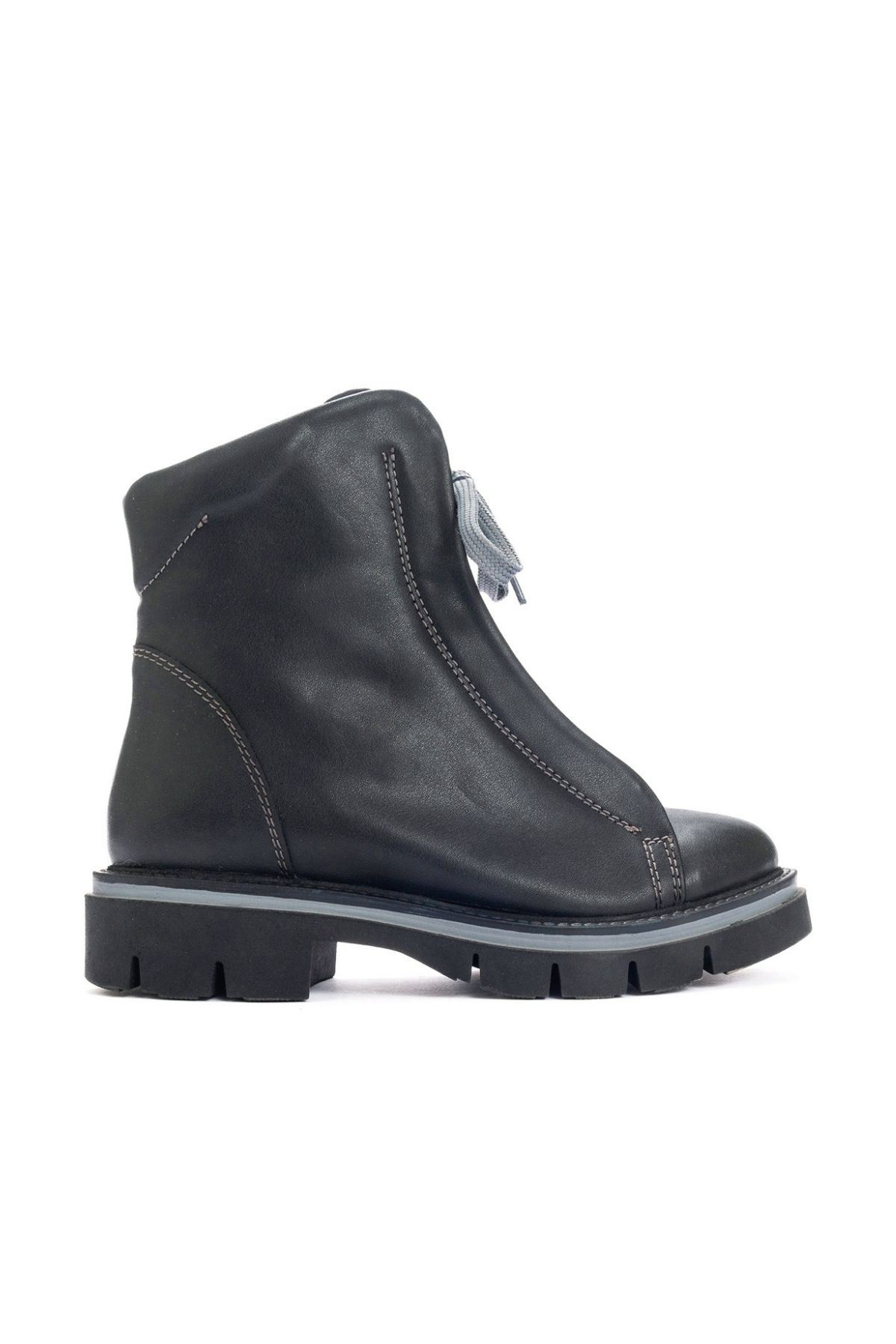 Fermuarlı kışlık kadın bot kaydırmaz taban sıcak tutan bağcıklı ayakkabı | Gate Shoes-Siyah