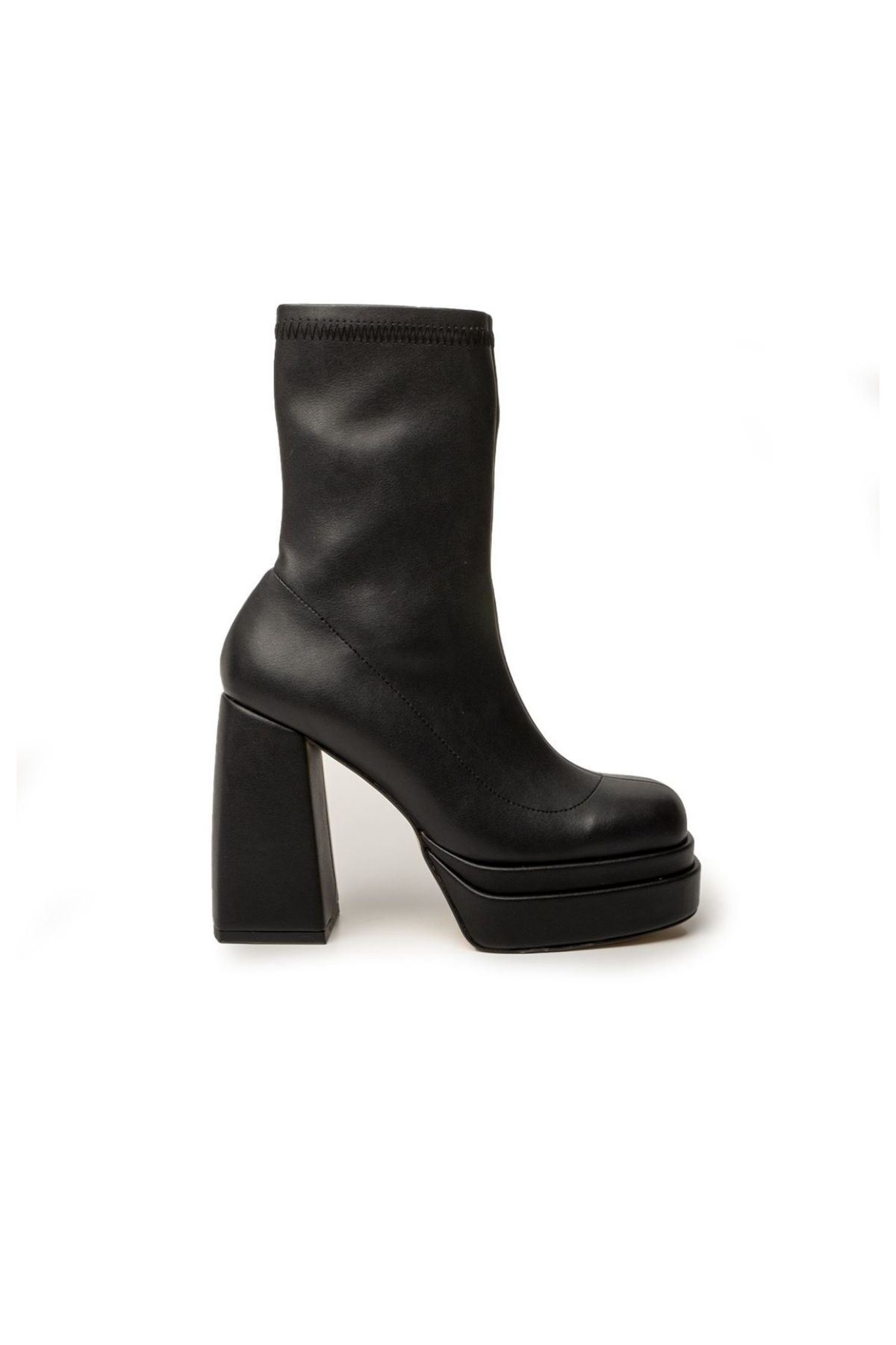 Eleni Platform Topuk Deri Streç Kadın Bot Gate Shoes-Siyah