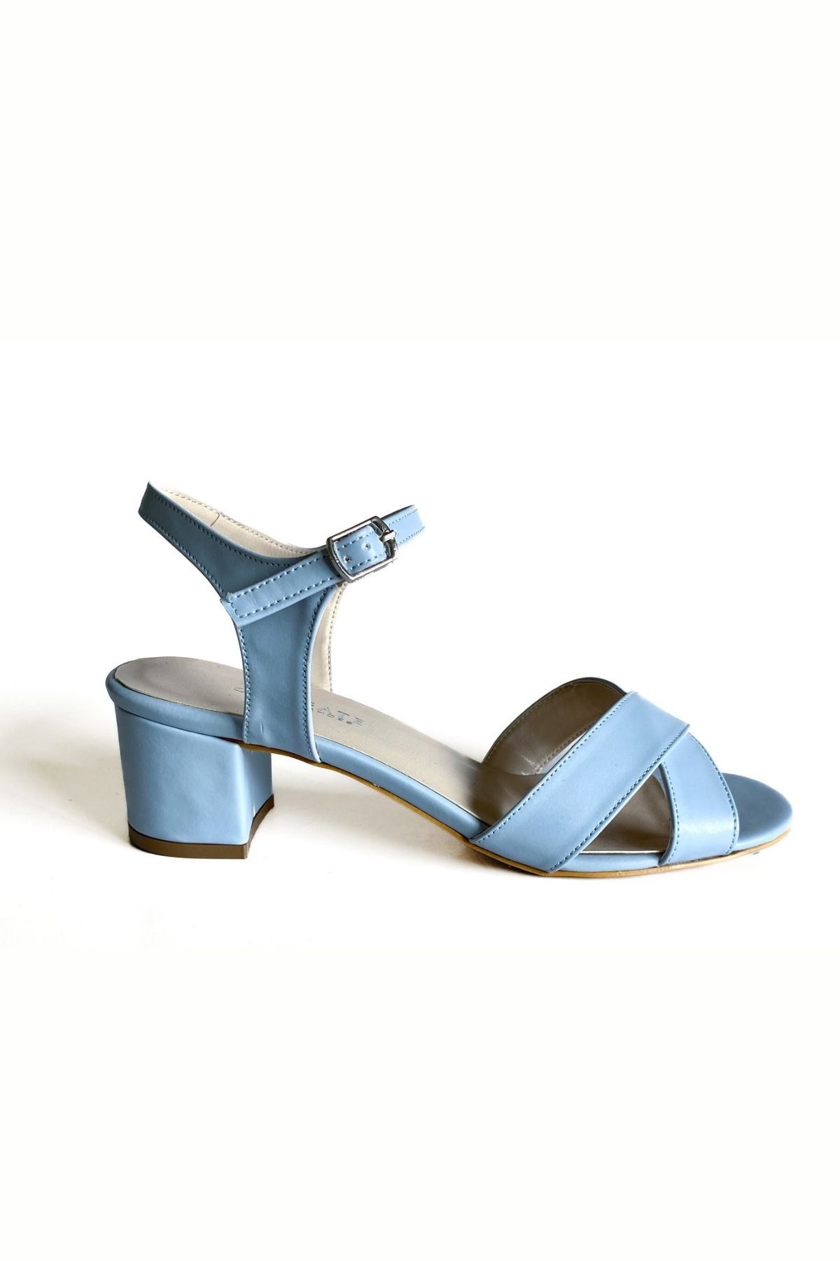 Çapraz Bantlı Bilekten Tokalı Kadın Sandalet Yolana Gate Shoes-Mavi