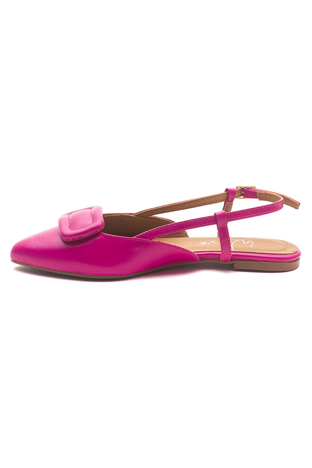 Wave Shoes Hakiki Deri Babet Bilekten Tokalı Ayakkabı Pembe Renk Yazlık Kadın Sandalet 23203 