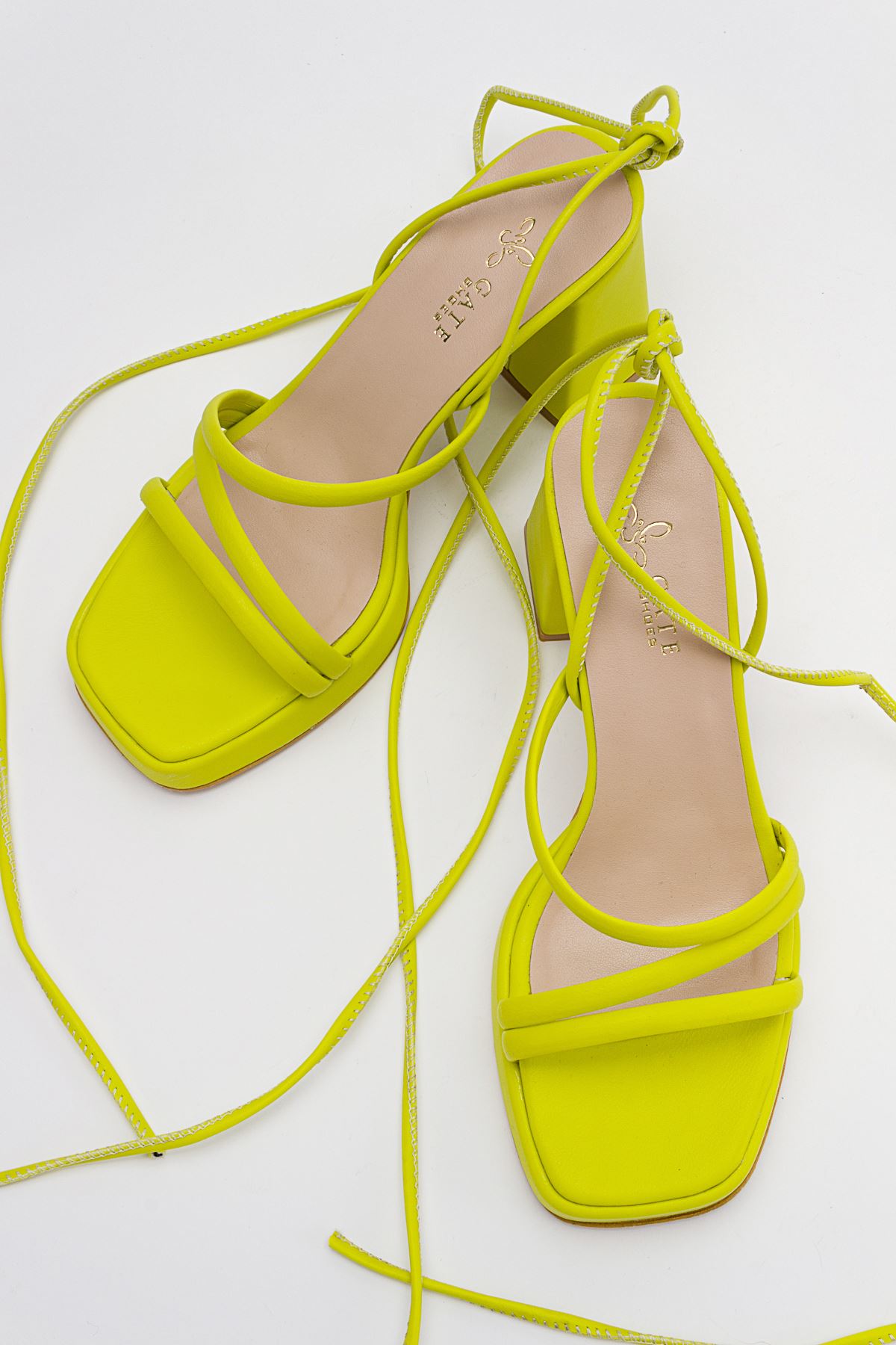 Kadın Bantlı ve İpli Platform Topuklu Kadın Sandalet Carisa Platform Gate Shoes-Lime Yeşil