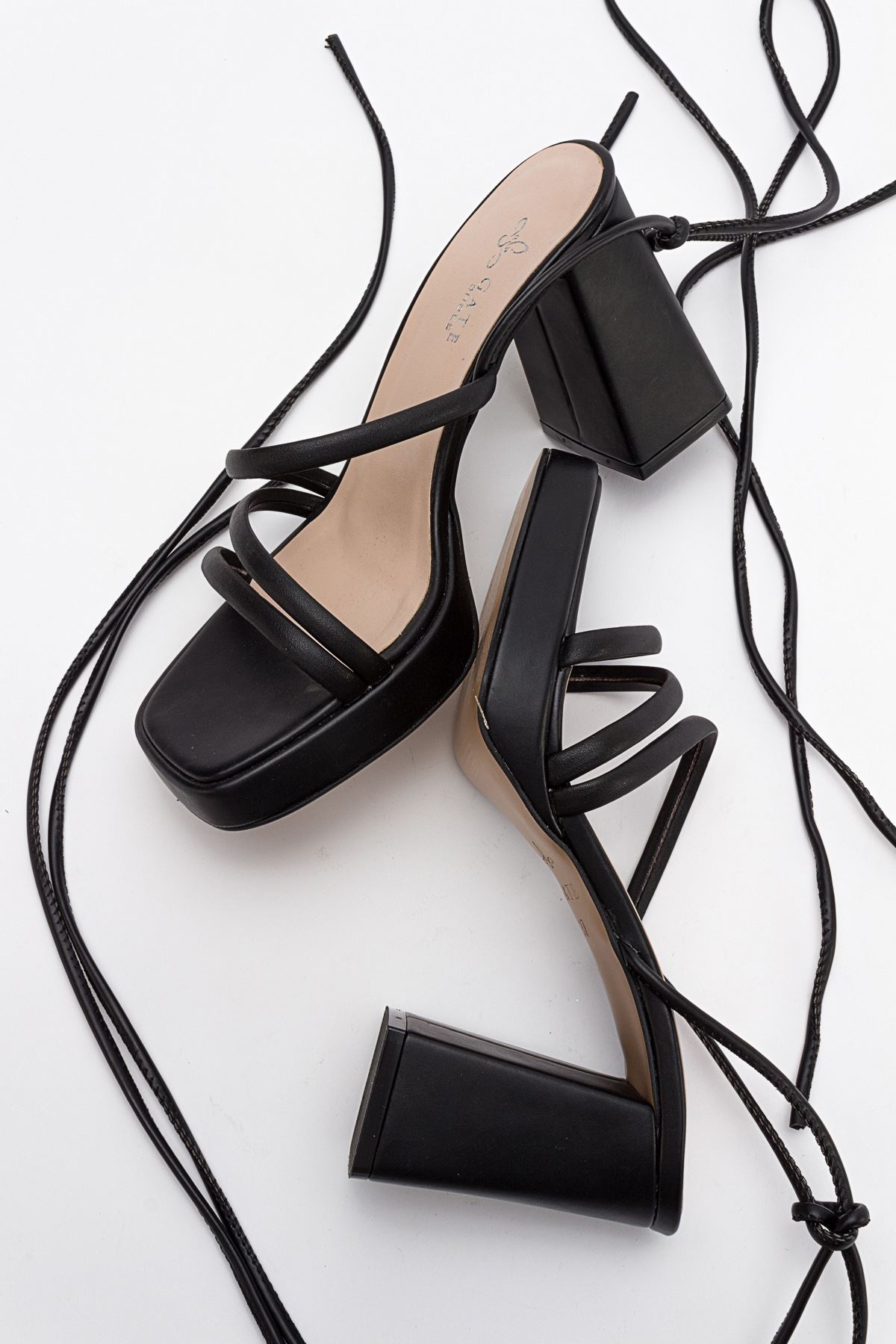 Kadın Bantlı ve İpli Platform Topuklu Kadın Sandalet Carisa Platform Gate Shoes-Siyah