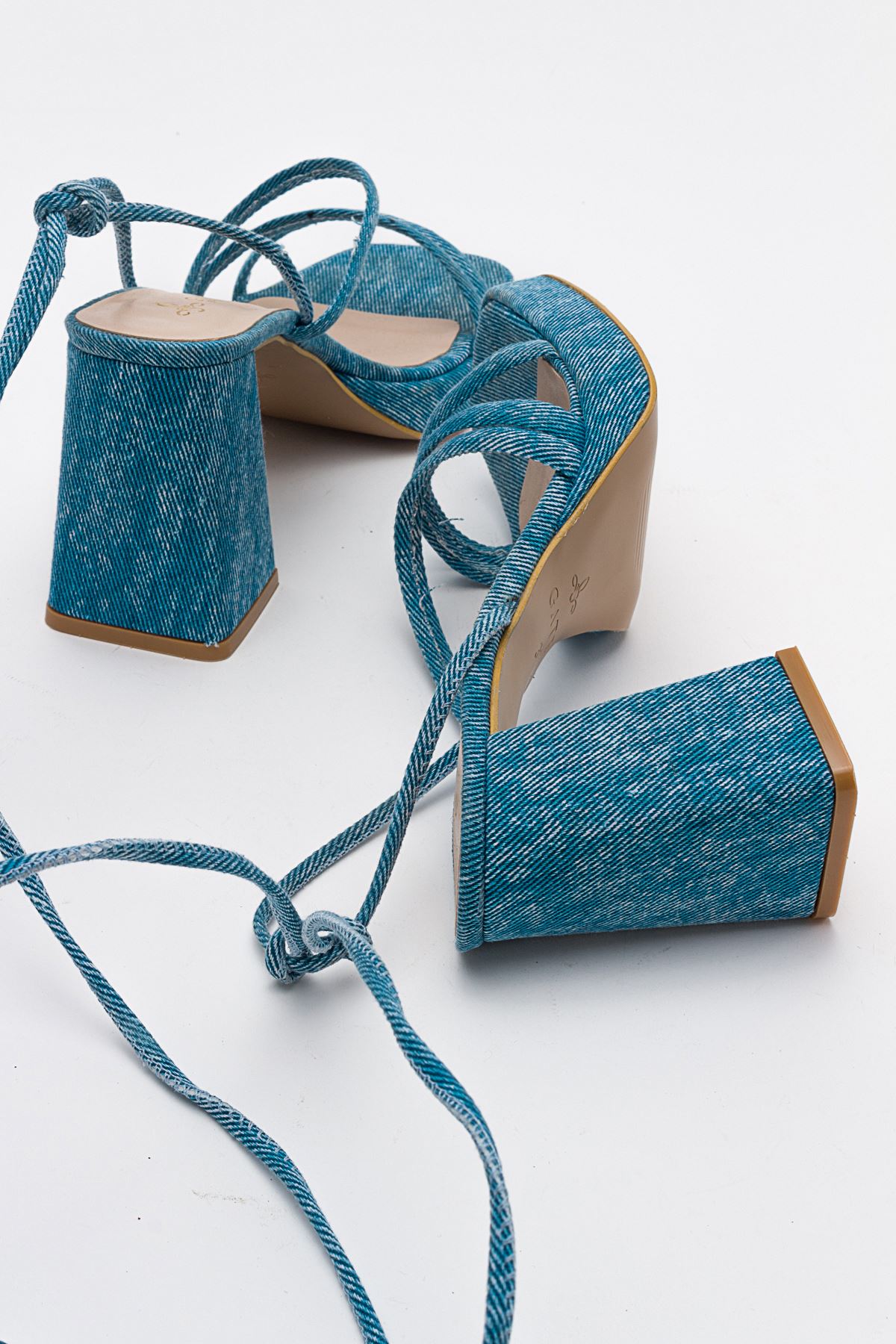 Kadın Bantlı ve İpli Platform Topuklu Kadın Sandalet Carisa Platform Gate Shoes-Kot Mavi