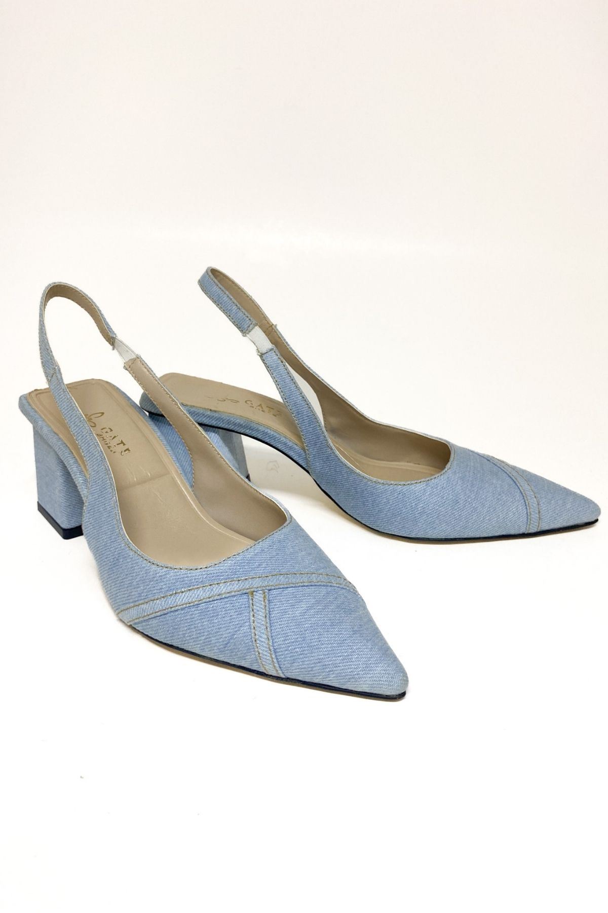 Bilekten Lastikli Denim Jean Sivri Burunlu Günlük Kadın Ayakkabı Daisy Gate Shoes-Kot Mavi