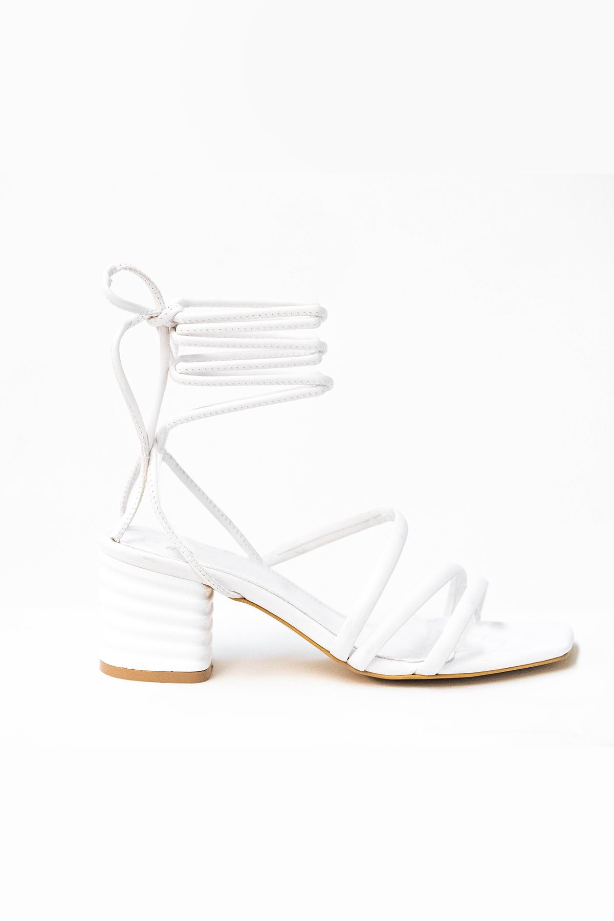 Kadın Bantlı Ve ipli Topuklu Ayakkabı Sandalet Neriva Gate Shoes-Beyaz