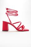 Kadın Bantlı Ve İpli Topuklu Ayakkabı Sandalet Carisa Gate Shoes-Kırmızı