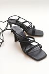 Kadın Bantlı Ve İpli Klasik Topuklu Ayakkabı Sandalet Erica Gate Shoes-Siyah