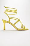 Kadın Bantlı Ve İpli Klasik Topuklu Ayakkabı Sandalet Erica Gate Shoes-Metalik Sarı