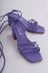 Çıkarılabilir Bağcıklı Rahat Topuklu Sandalet Terlik | Ella Gate Shoes-Lila