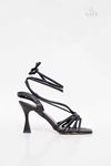Kadın Bantlı Ve İpli Topuklu Ayakkabı Sandalet Linda Gate Shoes-Siyah