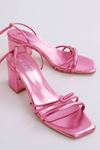 Çıkarılabilir Bağcıklı Rahat Topuklu Sandalet Terlik | Ella Gate Shoes-Pembe